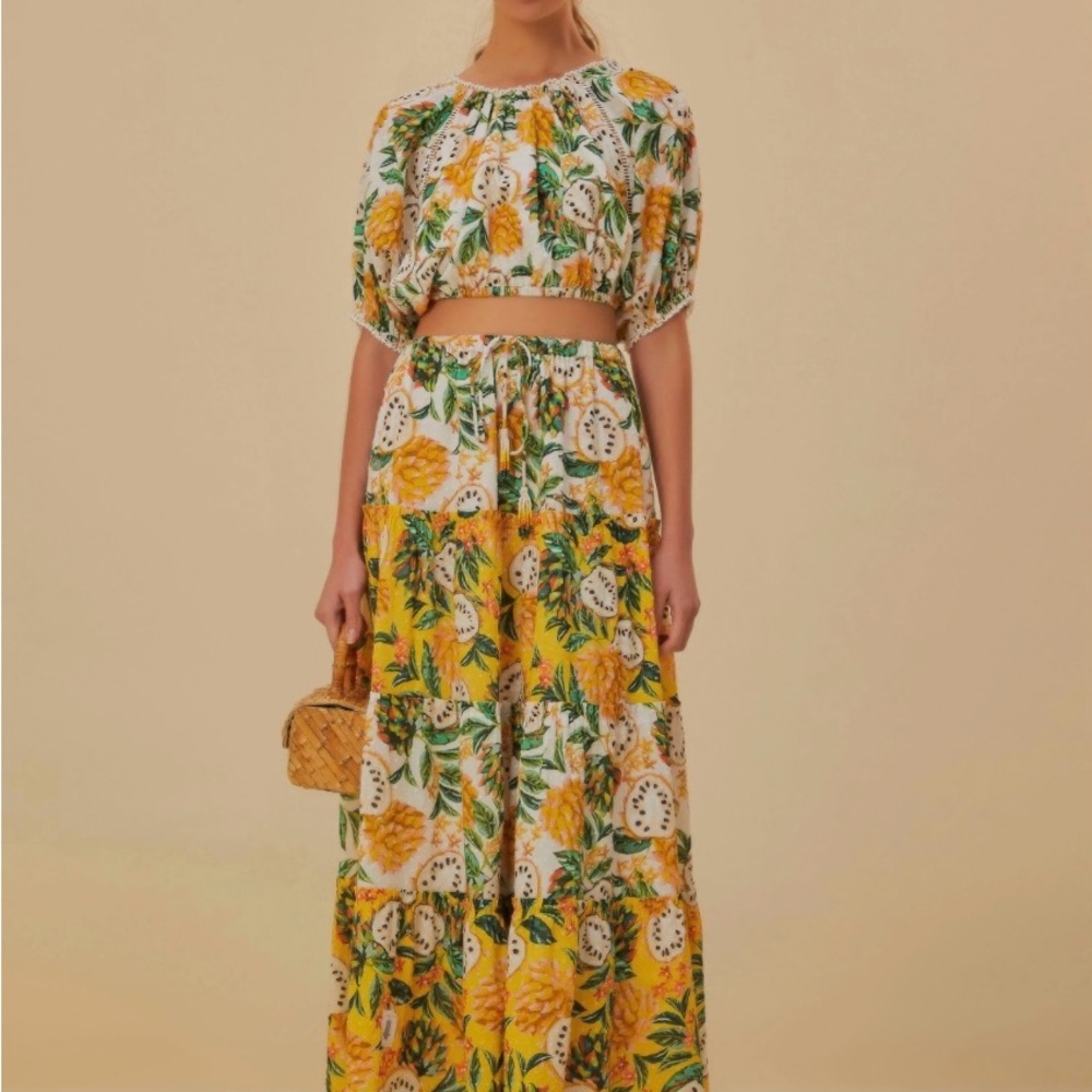 NWT- Floral Yellow and Green Top and Skirt Size S
